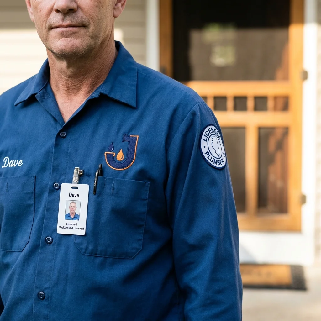 Licensed plumber showing ID badge in Covington, TN