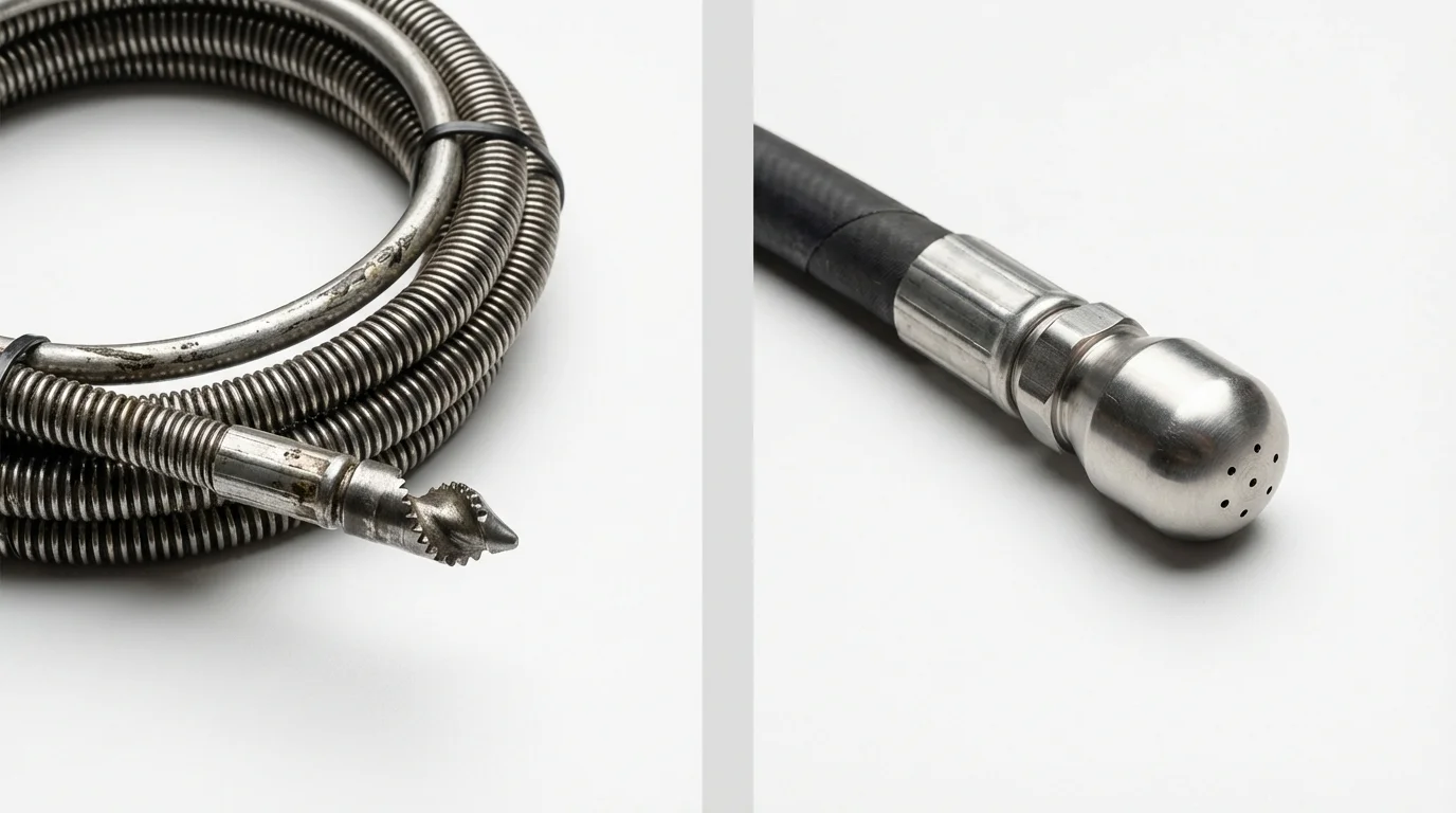Drain snake cable and hydro jetting nozzle used for drain cleaning in Covington, TN