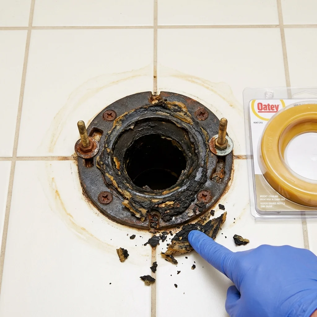Failed wax ring showing water seepage at the base of a toilet in a Covington, TN home